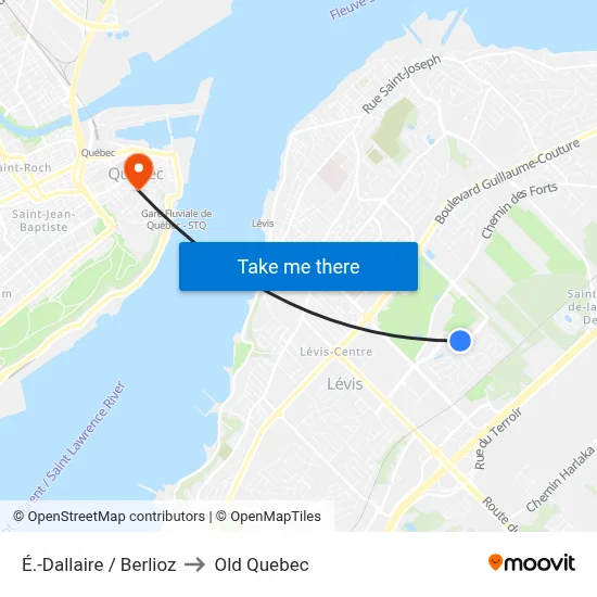 É.-Dallaire / Berlioz to Old Quebec map