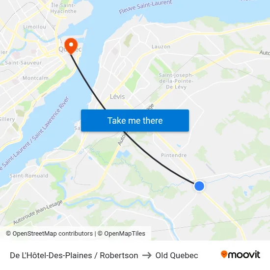 De L'Hôtel-Des-Plaines / Robertson to Old Quebec map