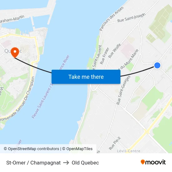 St-Omer / Champagnat to Old Quebec map