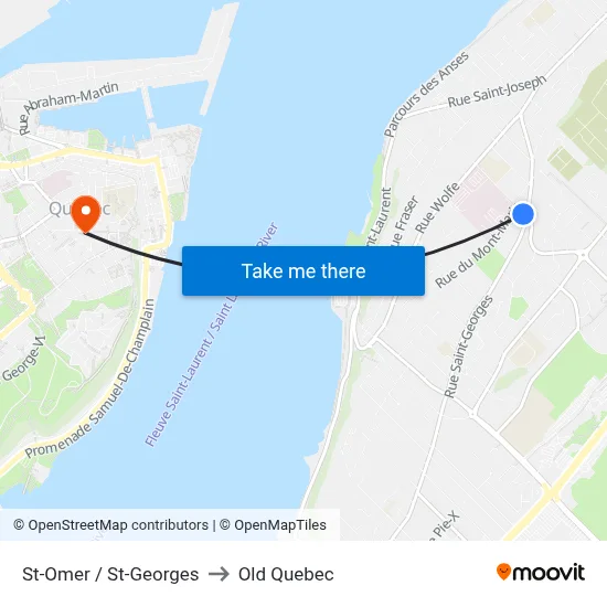 St-Omer / St-Georges to Old Quebec map