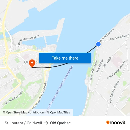 St-Laurent / Caldwell to Old Quebec map