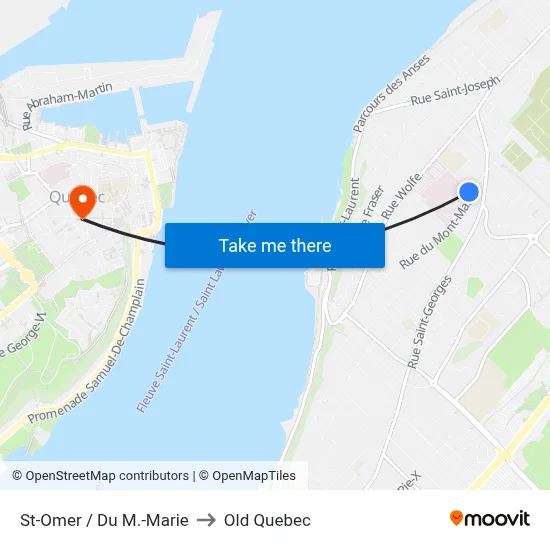 St-Omer / Du M.-Marie to Old Quebec map