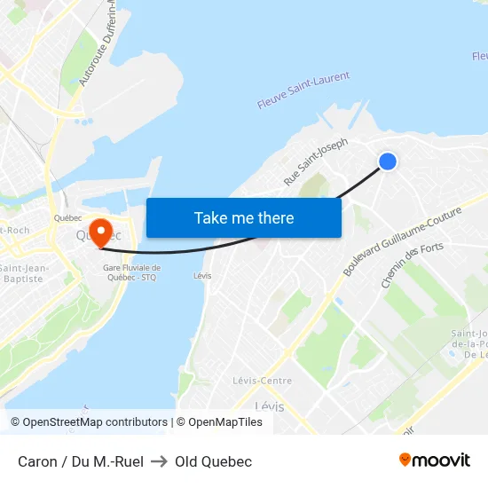 Caron / Du M.-Ruel to Old Quebec map