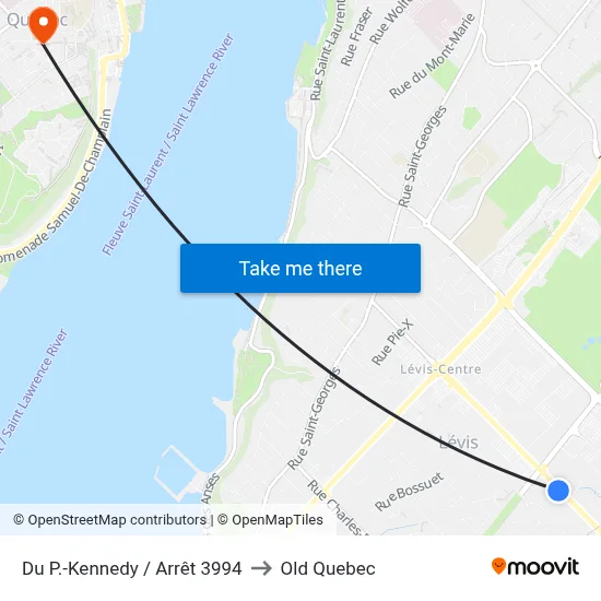 Du P.-Kennedy / Arrêt 3994 to Old Quebec map
