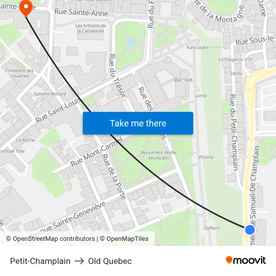 Petit-Champlain to Old Quebec map