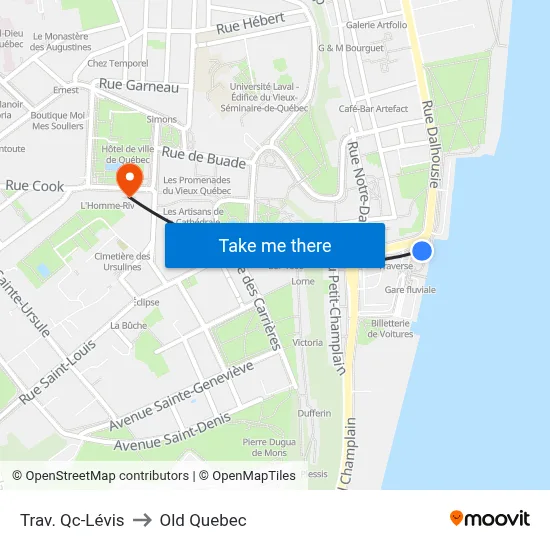 Trav. Qc-Lévis to Old Quebec map