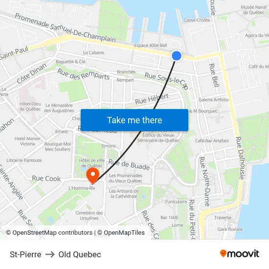 St-Pierre to Old Quebec map