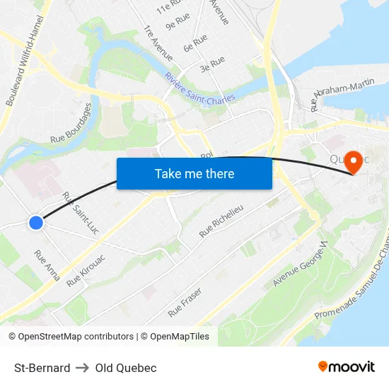 St-Bernard to Old Quebec map