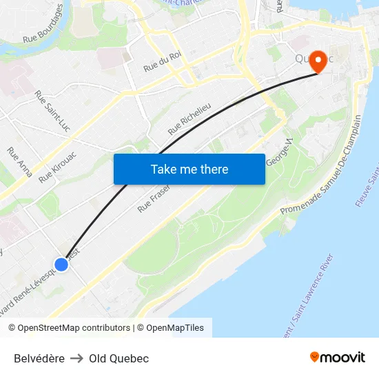 Belvédère to Old Quebec map