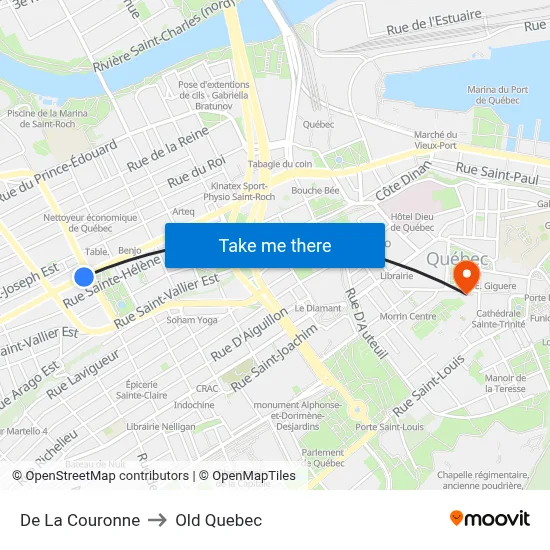De La Couronne to Old Quebec map