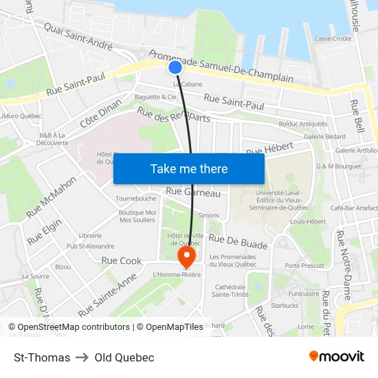 St-Thomas to Old Quebec map