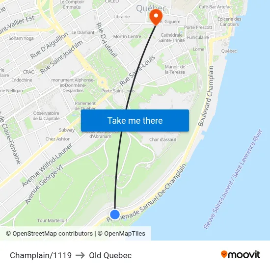 Champlain/1119 to Old Quebec map