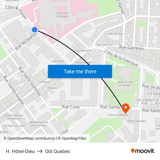 H. Hôtel-Dieu to Old Quebec map