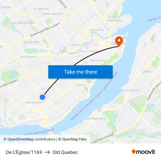 De L'Église/1169 to Old Quebec map