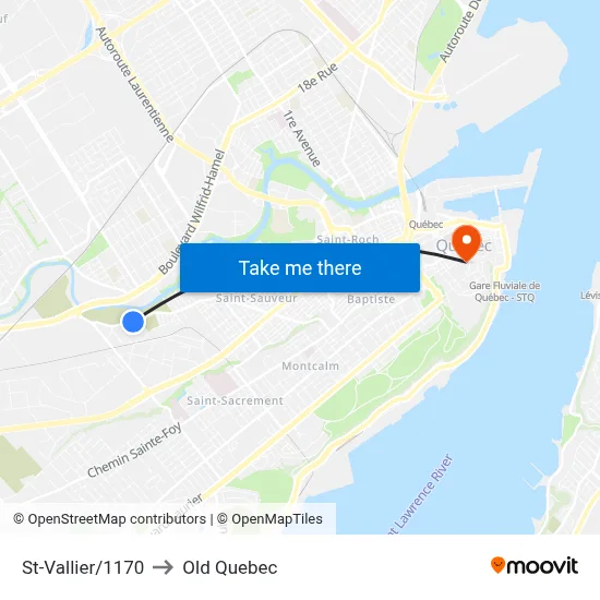 St-Vallier/1170 to Old Quebec map