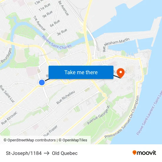 St-Joseph/1184 to Old Quebec map