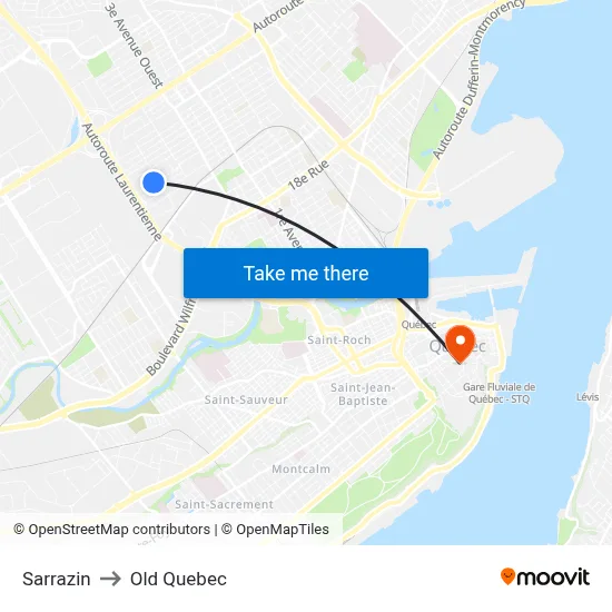 Sarrazin to Old Quebec map