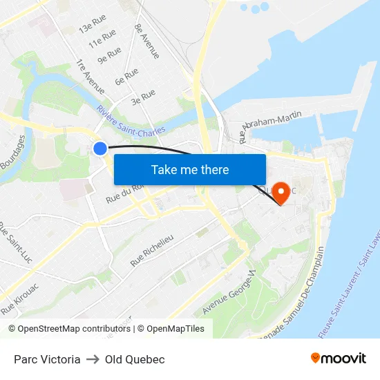 Parc Victoria to Old Quebec map