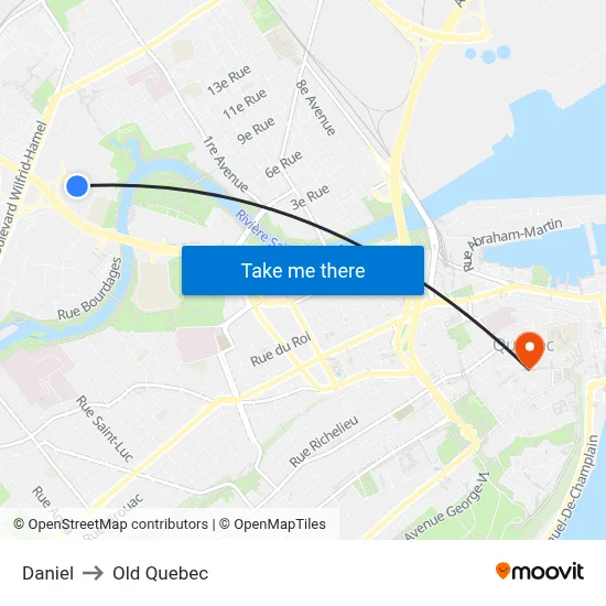 Daniel to Old Quebec map