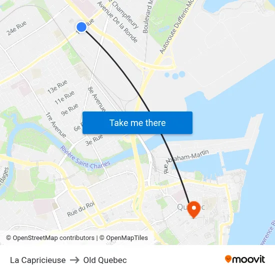 La Capricieuse to Old Quebec map