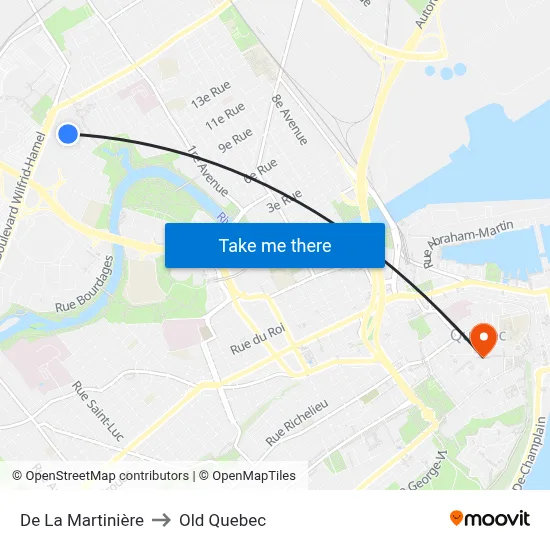 De La Martinière to Old Quebec map