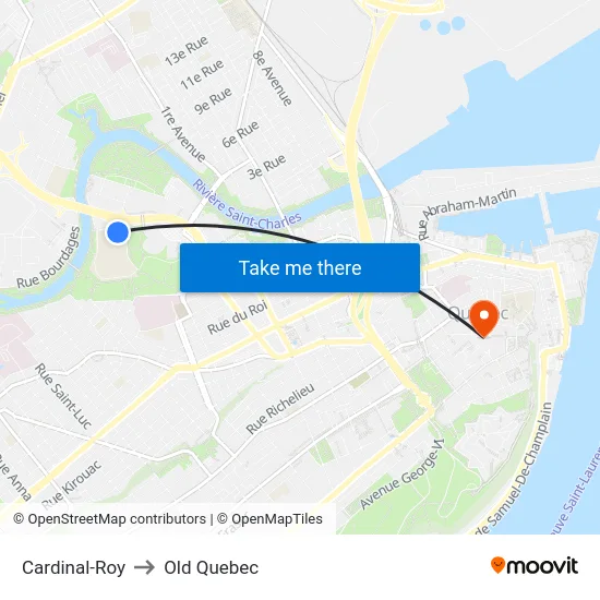 Cardinal-Roy to Old Quebec map