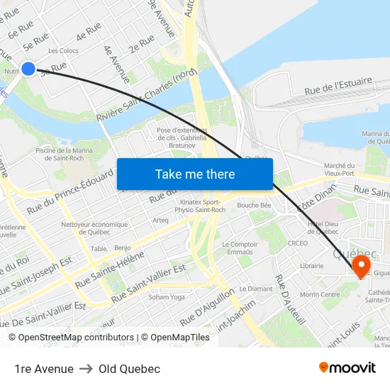1re Avenue to Old Quebec map