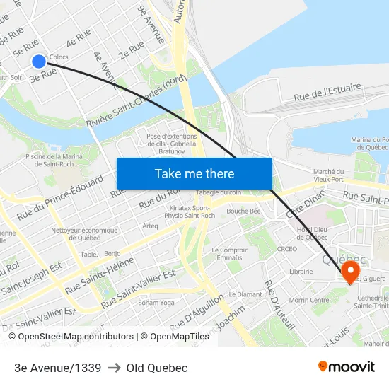 3e Avenue/1339 to Old Quebec map