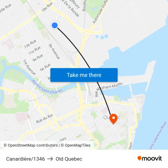 Canardière/1346 to Old Quebec map