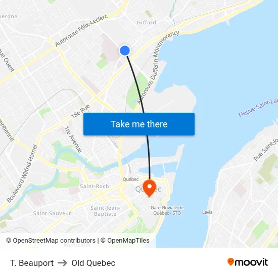 T. Beauport to Old Quebec map