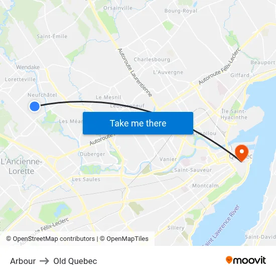 Arbour to Old Quebec map