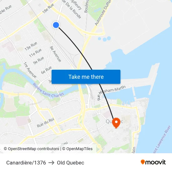 Canardière/1376 to Old Quebec map