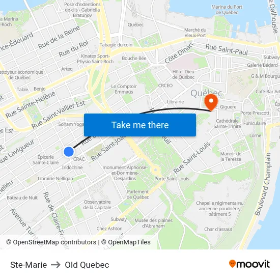 Ste-Marie to Old Quebec map