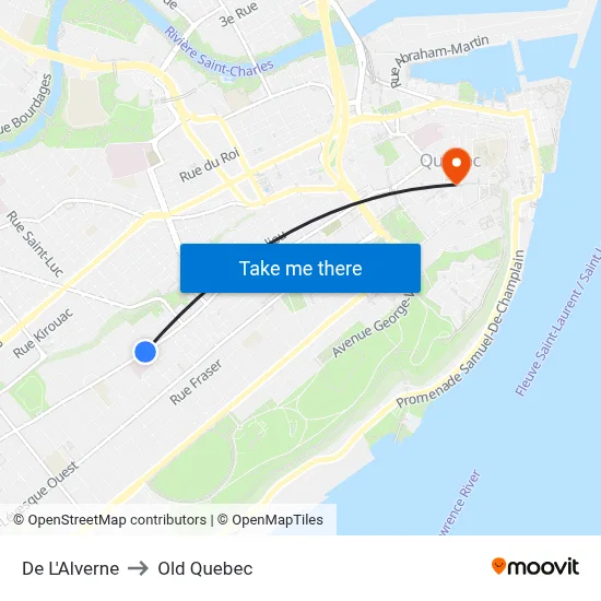 De L'Alverne to Old Quebec map