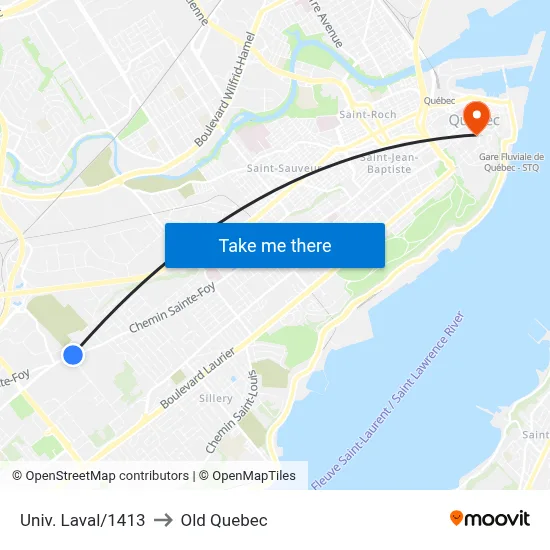 Univ. Laval/1413 to Old Quebec map