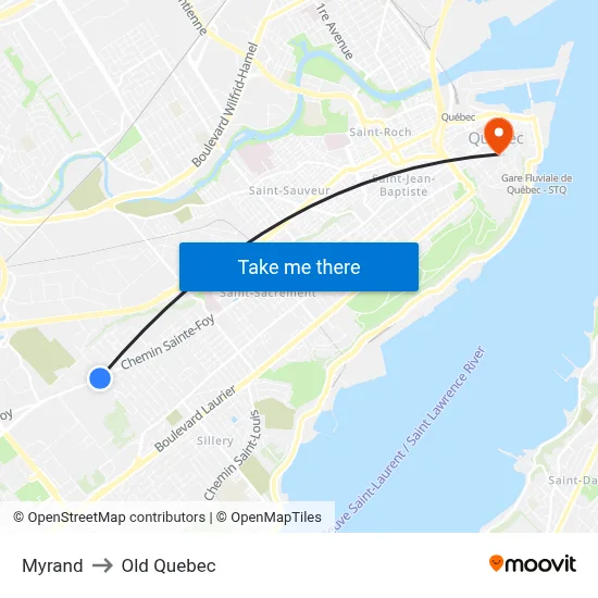 Myrand to Old Quebec map