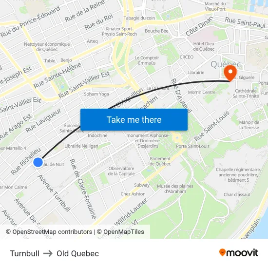 Turnbull to Old Quebec map