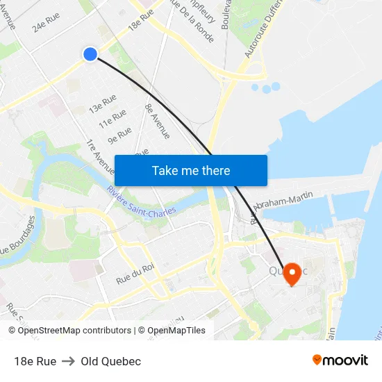 18e Rue to Old Quebec map