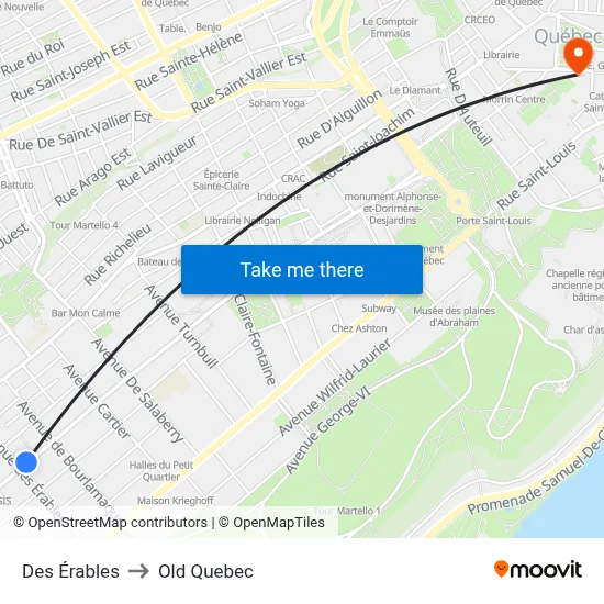 Des Érables to Old Quebec map