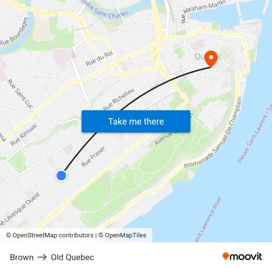 Brown to Old Quebec map