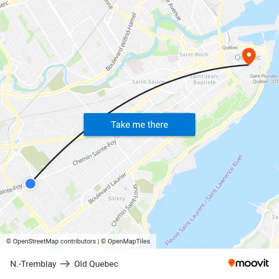 N.-Tremblay to Old Quebec map