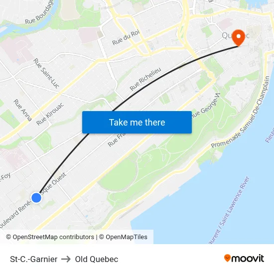 St-C.-Garnier to Old Quebec map