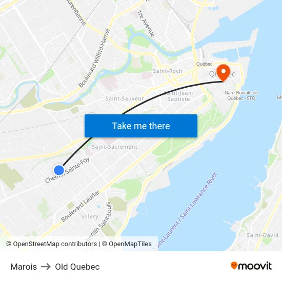 Marois to Old Quebec map