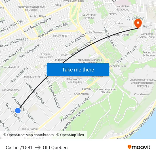 Cartier/1581 to Old Quebec map