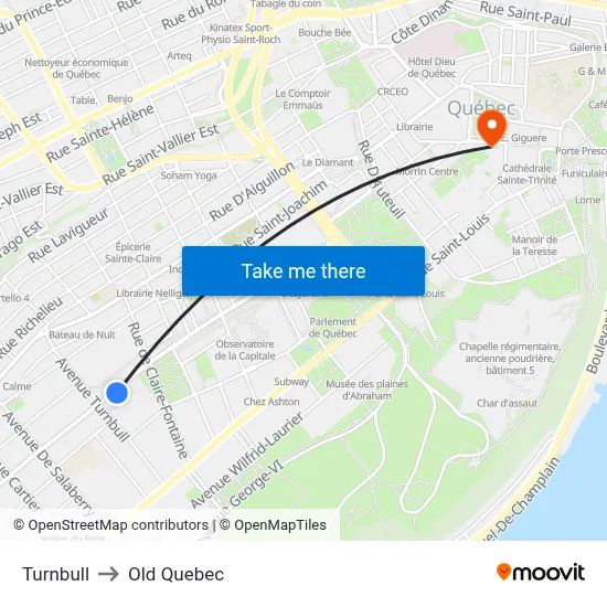 Turnbull to Old Quebec map