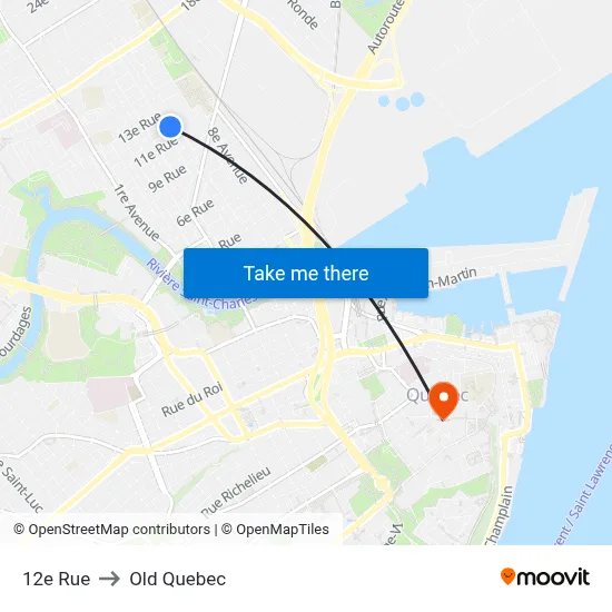 12e Rue to Old Quebec map