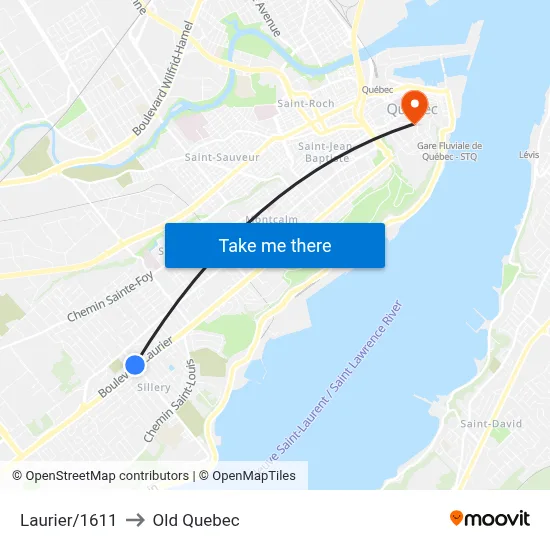 Laurier/1611 to Old Quebec map