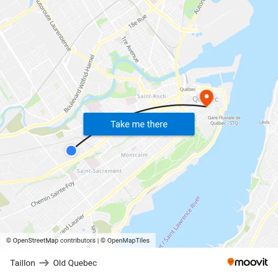 Taillon to Old Quebec map