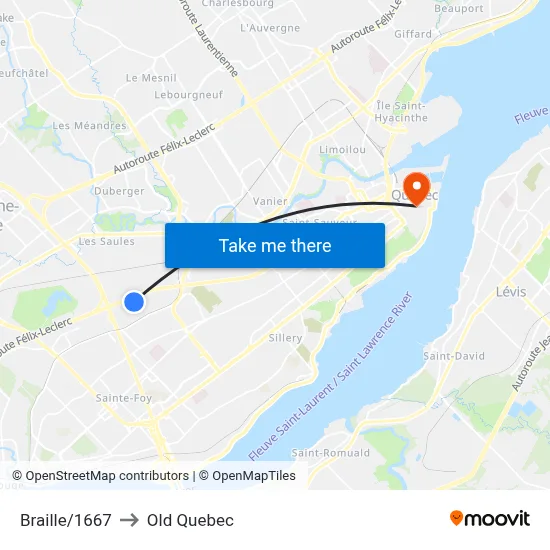 Braille/1667 to Old Quebec map