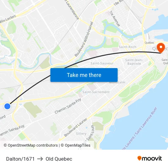 Dalton/1671 to Old Quebec map